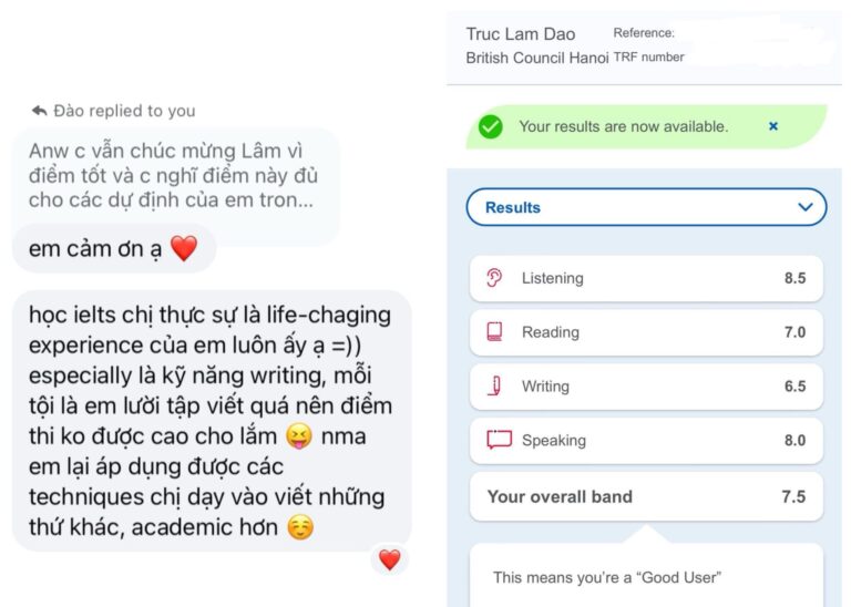 feedback khóa học ielts Reading Writing 3.2