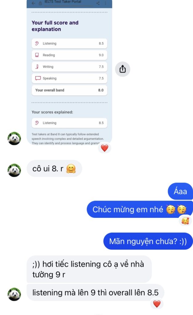 feedback khóa học ielts Listening Speaking 5.1