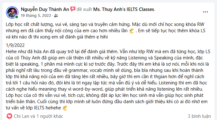 feedback khóa học ielts Listening Speaking 4.2