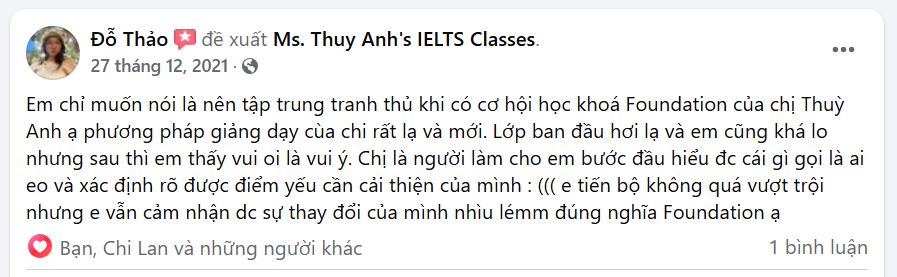 feedback lớp học ielts foundation 2