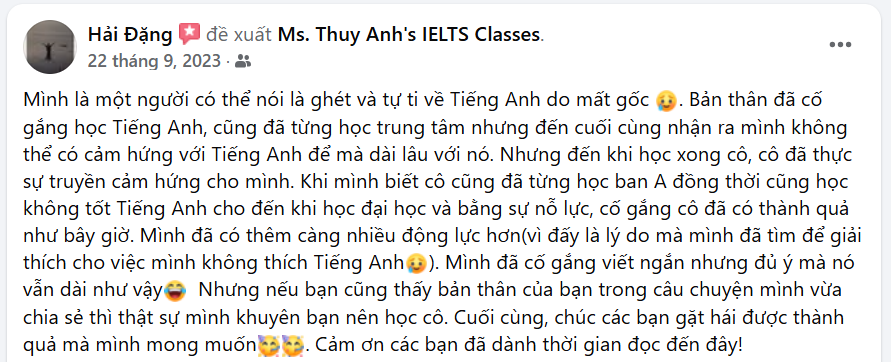 feedback lớp học ielts foundation 4