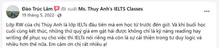 feedback khóa học ielts Reading Writing 3.1