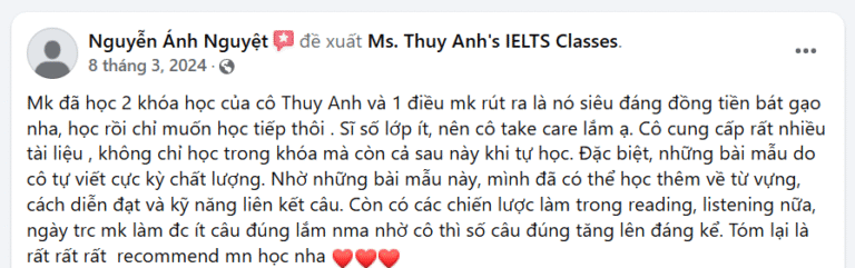 feedback khóa học ielts Listening Speaking 3