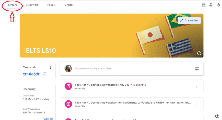 bí kíp học IELTS Online: tab trên google class 1
